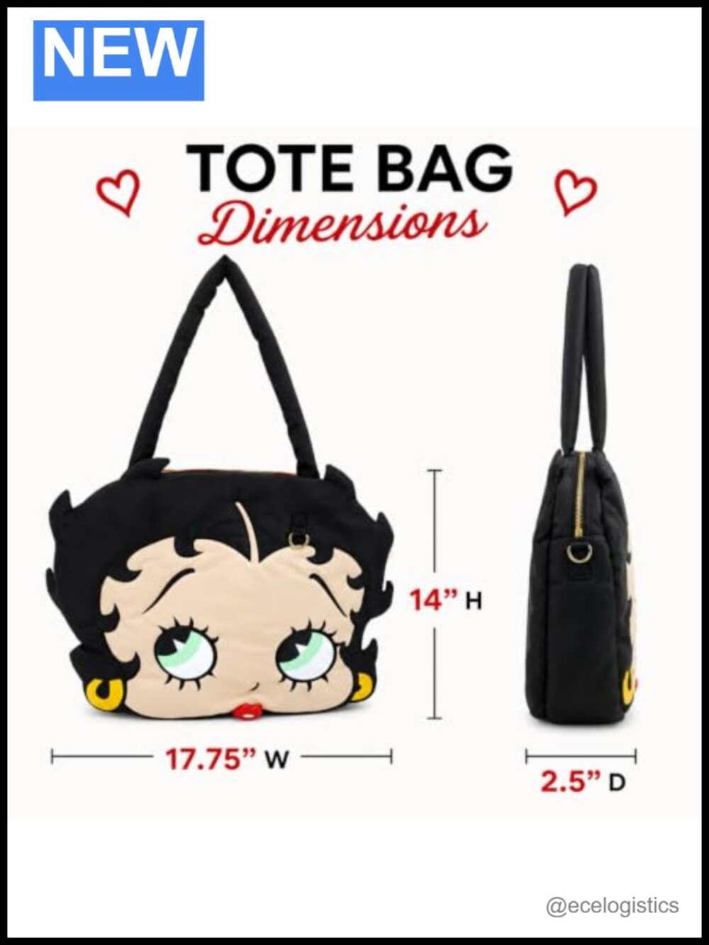 Betty Boop Padded Nylon Tote Bag Collectible Shoulder Bag - Picture 2 of 5